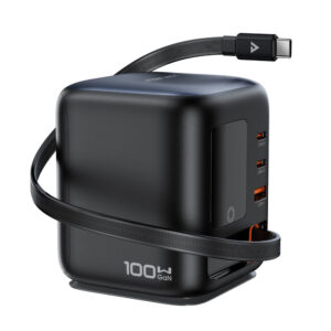 Acefast Z10 GaN 100W 3xUSB stalinis įkroviklis su ištraukiamu USB-C laidu ir TFT ekranu – juodas - Image 4