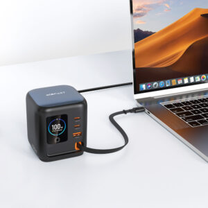 Acefast Z10 GaN 100W 3xUSB stalinis įkroviklis su ištraukiamu USB-C laidu ir TFT ekranu – juodas - Image 6
