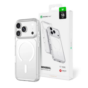 AmazingThing Minimal Mag smūgiams atsparus dėklas 3 lęšiams, skirtas iPhone 18 Pro su dirželio laikikliu, suderinamas su MagSafe – Skaidrus