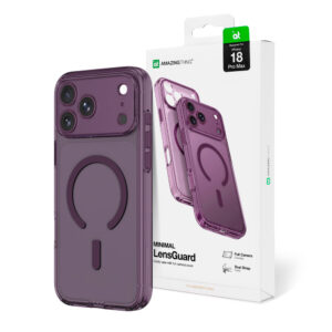 AmazingThing Minimal Mag lęšių dėklas, skirtas iPhone 18 Pro Max su kameros dangteliu ir dirželio laikikliu, suderinamas su MagSafe – violetinis