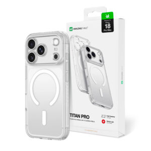 AmazingThing Titan Pro dėklas su objektyvo apsauga ir dirželio laikikliu, skirtas iPhone 18 Pro Max, suderinamas su MagSafe – skaidrus
