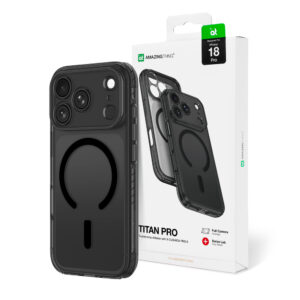 AmazingThing Titan Pro dėklas su objektyvo apsauga iPhone 18 Pro su kameros dangteliu ir laikikliu dirželiui, suderinamas su MagSafe - Juodas