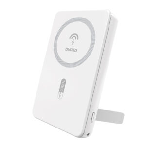 Magnetinis išorinis akumuliatorius (powerbank) Dudao K14S+ 10000mAh 22.5W USB-A + USB-C suderinamas su MagSafe su stovu - baltas