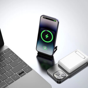 Magnetinis išorinis akumuliatorius (powerbank) Dudao K14S+ 10000mAh 22.5W USB-A + USB-C suderinamas su MagSafe su stovu - baltas - Image 2