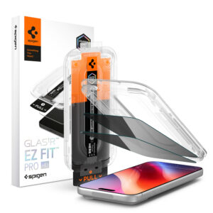 Spigen Glas.tR EZ Fit Pro HD AC 2-Pack privatumą užtikrinantis grūdintas stiklas, skirtas iPhone 18 Pro