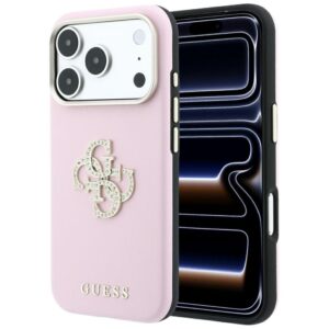 Guess Smooth & Big Strass Logo dėklas, skirtas iPhone 18 Pro Max / 17 Pro Max – rožinis