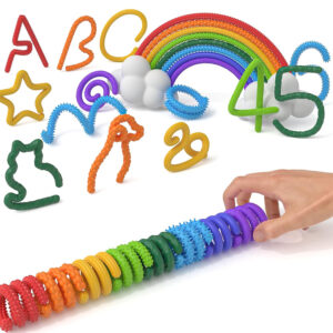 Spalvingi silikoniniai sensoriniai pagaliukai, antistresinis žaislas „fidget“, 8 vienetai A6424 - Image 5