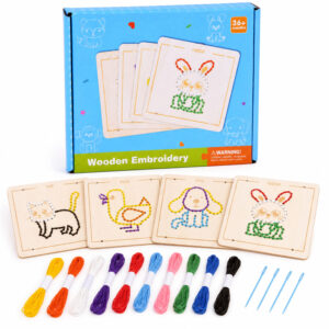 Medinis Montessori vėrimo žaidimas – 4 šablonų rinkinys + siuvinėjimo siūlai ZA6543