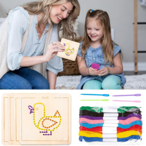 Medinis Montessori vėrimo žaidimas – 4 šablonų rinkinys + siuvinėjimo siūlai ZA6543 - Image 4
