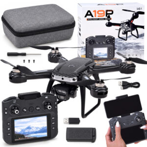 A19P RC dronas su HD kamera, nuotolinio valdymo pulteliu su ekranu, kliūčių vengimo funkcija ir dėklu RC0774