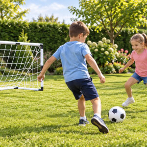 Futbolo rinkinys vaikams 2 vartai 95 cm 2 minkšti kamuoliai pompa SP0886 - Image 3