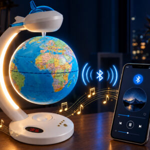 4-in-1 levituojantis gaublys, 360° sukimasis – LED lempa, „Bluetooth“ garsiakalbis, laikrodis ZA6313 - Image 4