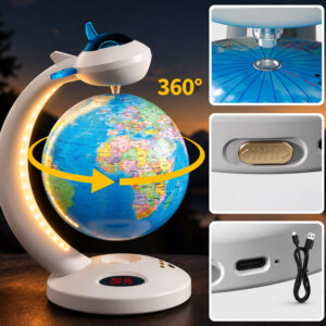 4-in-1 levituojantis gaublys, 360° sukimasis – LED lempa, „Bluetooth“ garsiakalbis, laikrodis ZA6313 - Image 6