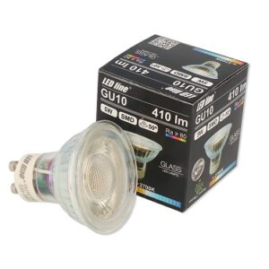 Lemputė LED GU10 230V 5W 340lm 50° šiltai balta, stiklinė, LED line