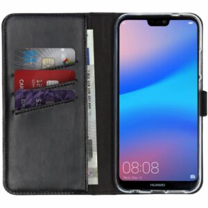 Selencia natūralios odos atverčiamas dėklas, skirtas Huawei P20 Lite – juodas