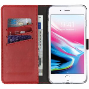 Selencia natūralios odos atverčiamas dėklas, skirtas iPhone 8 Plus / 7 Plus – Raudonas