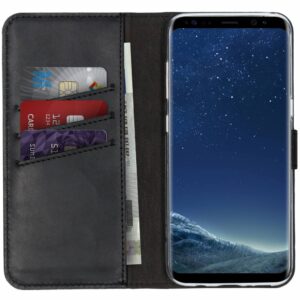 Selencia natūralios odos atverčiamas dėklas, skirtas Samsung Galaxy S8 – juodas