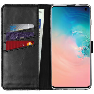 Selencia natūralios odos atverčiamas dėklas, skirtas Samsung Galaxy S10 - Juodas