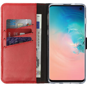 Selencia natūralios odos atverčiamas dėklas, skirtas Samsung Galaxy S10 – raudonas