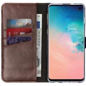 Selencia natūralios odos atverčiamas dėklas, skirtas Samsung Galaxy S10 – rudas