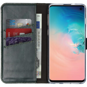 Selencia natūralios odos atverčiamas dėklas, skirtas Samsung Galaxy S10 – žalias