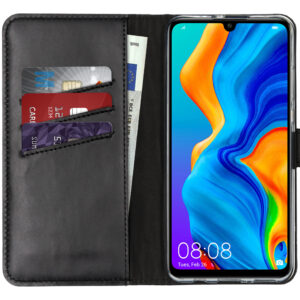 Selencia natūralios odos atverčiamas dėklas, skirtas Huawei P30 Lite – juodas