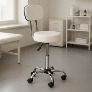 Besisukanti kėdė su atlošu, kosmetologinė, medicininė, reguliuojamo aukščio, balta, ModernHome - Image 3