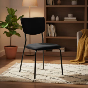 4 aksominių kėdžių komplektas valgomajam ir svetainei, juodos spalvos, ModernHome - Image 3