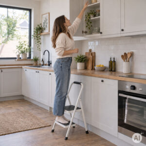 2 pakopų plieninės kopėčios, neslidžios pakopos, fiksatorius, sulankstoma konstrukcija ModernHome - Image 3