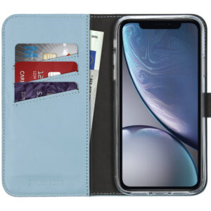Selencia natūralios odos atverčiamas dėklas, skirtas iPhone Xr – Air Blue