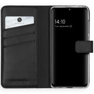 Selencia natūralios odos atverčiamas dėklas, skirtas Samsung Galaxy A41 – juodas