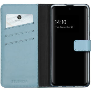 Selencia natūralios odos atverčiamas dėklas, skirtas Samsung Galaxy A51 – Air Blue