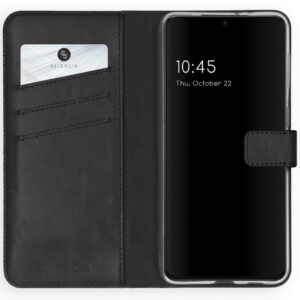 Selencia natūralios odos atverčiamas dėklas, skirtas Samsung Galaxy S21 Plus – juodas