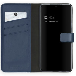 Selencia natūralios odos atverčiamas dėklas, skirtas Samsung Galaxy S21 – mėlynas