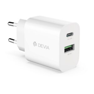 Devia sieninis įkroviklis Smart PD 1x USB-C 1x USB 20W baltas