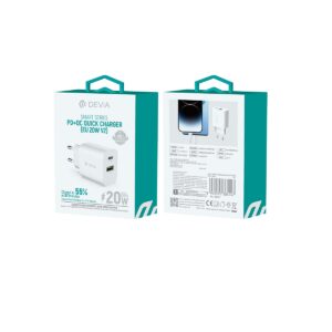 Devia sieninis įkroviklis Smart PD 1x USB-C 1x USB 20W baltas - Image 2