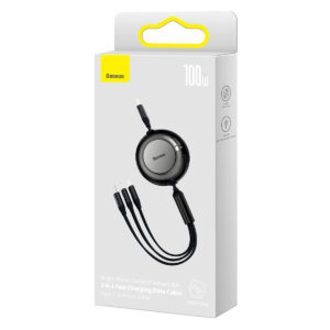 Baseus laidas Bright Mirror 2 3in1 USB – micro USB + Lightning + USB-C 1,1m 100W juodas ištraukiamas - Image 7