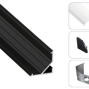 LED profilio komplektas ARRE kampinis, juodas, anoduotas, matinis dangtelis  2.02 m