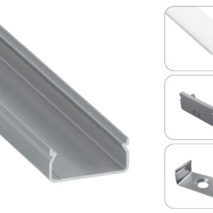 LED profilio komplektas EGEN paviršinis platus, aliuminis, anoduotas, matinis dangtelis 3 m