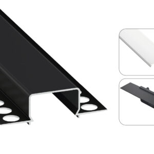 LED profilio komplektas HORST priglaistomas platus, juodas, anoduotas, baltas dangtelis 3 m