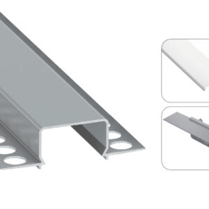 LED profilio komplektas HORST priglaistomas platus, aliuminis, anoduotas, baltas dangtelis 3 m