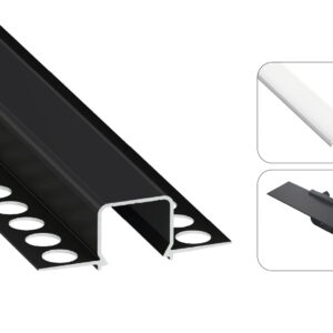 LED profilio komplektas MOSSO priglaistomas siauras, juodas, anoduotas, baltas dangtelis 2.02 m