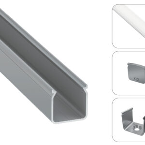 LED profilio komplektas HELSE paviršinis aukštas, aliuminis, anoduotas, matinis dangtelis  2.02 m