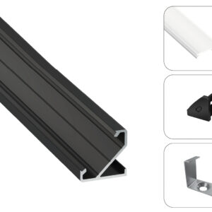 LED profilio komplektas BARDE kampinis, juodas, anoduotas, matinis dangtelis 2.02 m