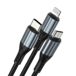 BWOO 3-in-1 laidas USB – USB-C, Lightning, Micro USB 1m 3A X274 juodas - Image 2