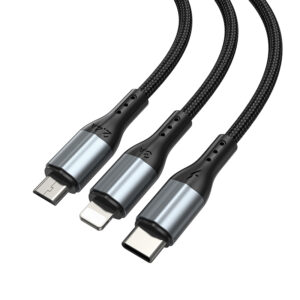 BWOO 3-in-1 laidas USB – USB-C, Lightning, Micro USB 1m 3A X274 juodas - Image 3