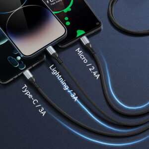 BWOO 3-in-1 laidas USB – USB-C, Lightning, Micro USB 1m 3A X274 juodas - Image 5