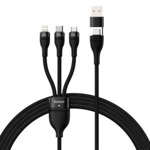 Baseus laidas 3in1 Flash II USB + USB-C - Lightning + USB-C + microUSB 1,5 m 3,5A juodas 100W