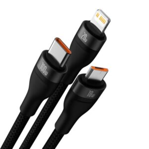 Baseus laidas 3in1 Flash II USB + USB-C - Lightning + USB-C + microUSB 1,5 m 3,5A juodas 100W - Image 2