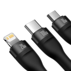 Baseus laidas 3in1 Flash II USB + USB-C - Lightning + USB-C + microUSB 1,5 m 3,5A juodas 100W - Image 3